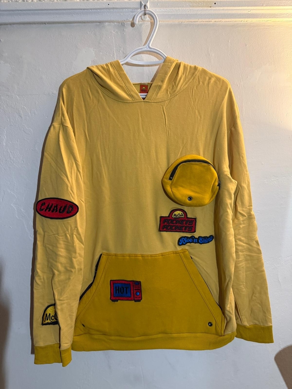 Men's Yellow Hooded Patchwork Sweater
